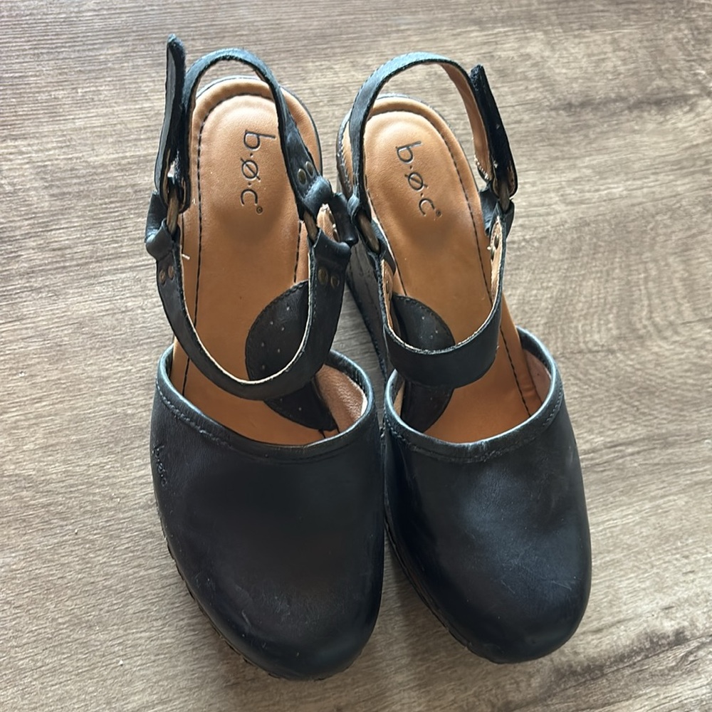 BOC Black Leather Wedge Clogs - Picture 3 of 9